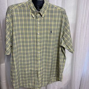 Ralph Lauren Shirt Men XL Yellow Green Blue Pony Plaid Casual Button Up SS Blake